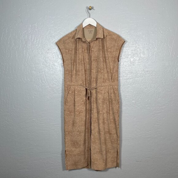 REI Women XS Tan Brown Print Sun Up Shirt Dress Button Front Pockets UPF 50 - Picture 1 of 10